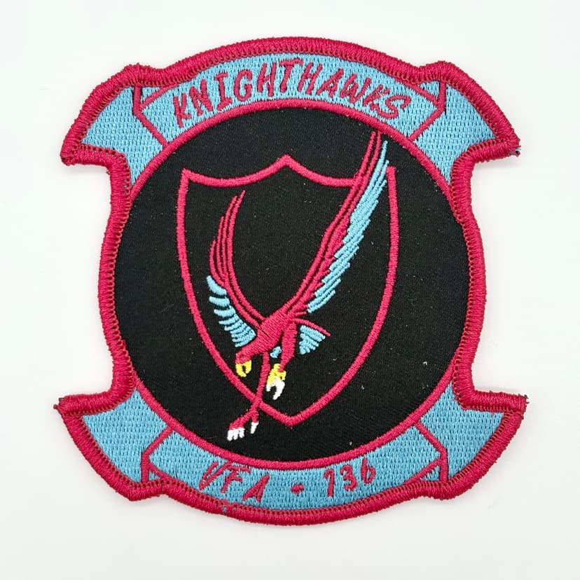 VFA-136 "Knighthawks" Squadron Patch, 4" Circular Embroidered "Miami Vice" Morale Edition Patch with Hook and Loop Backing, US Navy F/A-18E Super Hornet Tactical Insignia